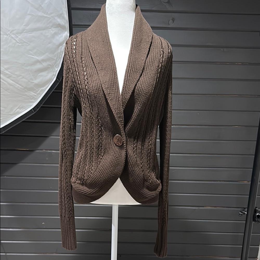 Ruff Hewn Brown Cable Knit Cardigan with Shawl Collar Women’s size Medium